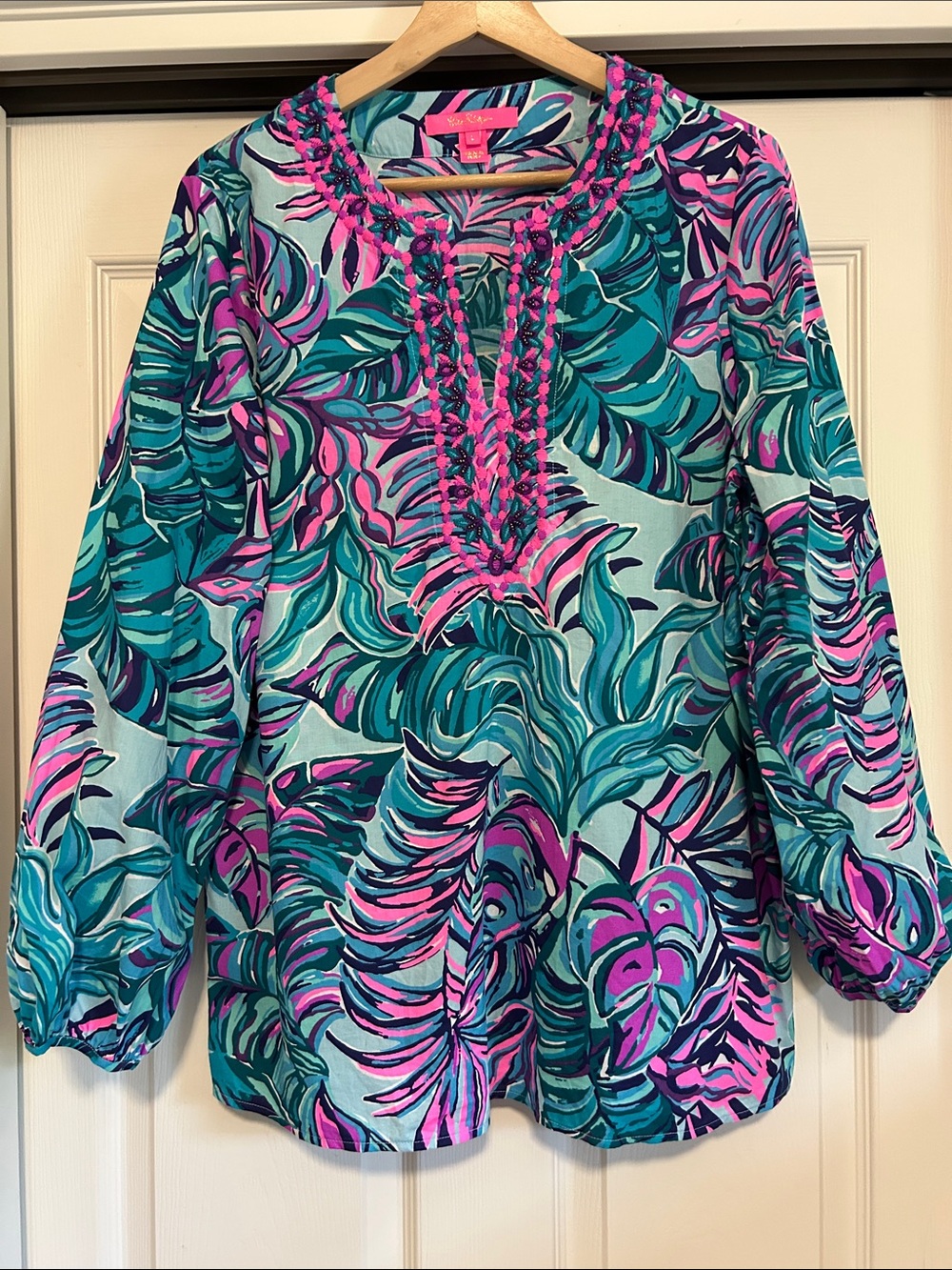 Lilly Pulitzer Teal Turquoise Pink Purple Tropical Tunic